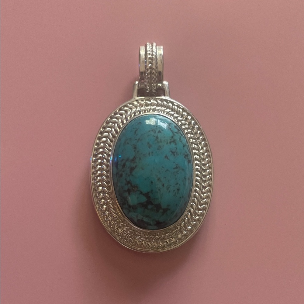 AUTHENTIC SIGNED WK WHITNEY KELLY KINGMAN STERLING & TURQUOISE LARGE PENDANT